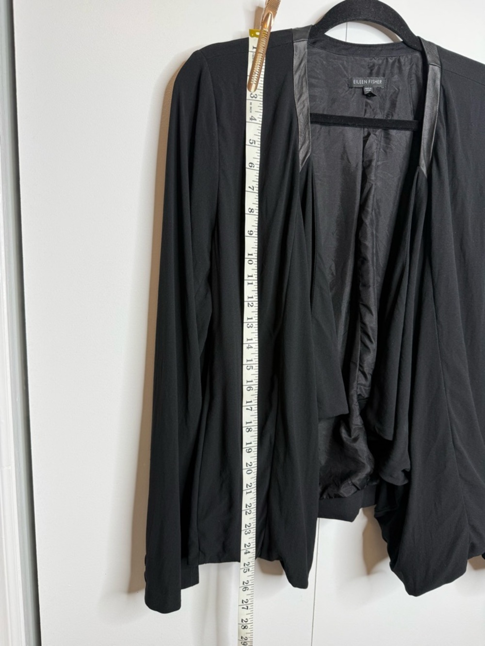 Eileen Fisher Georgette Crepe Jacket Womens Large Black Silk Leather - Picture 8 of 9
